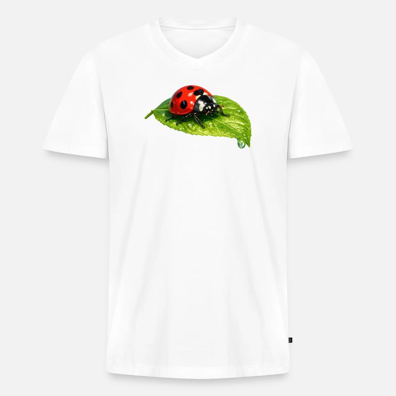 Marienkäfer auf Blatt - Männer Premium Bio T-Shirt mit V-Ausschnitt - Weiß