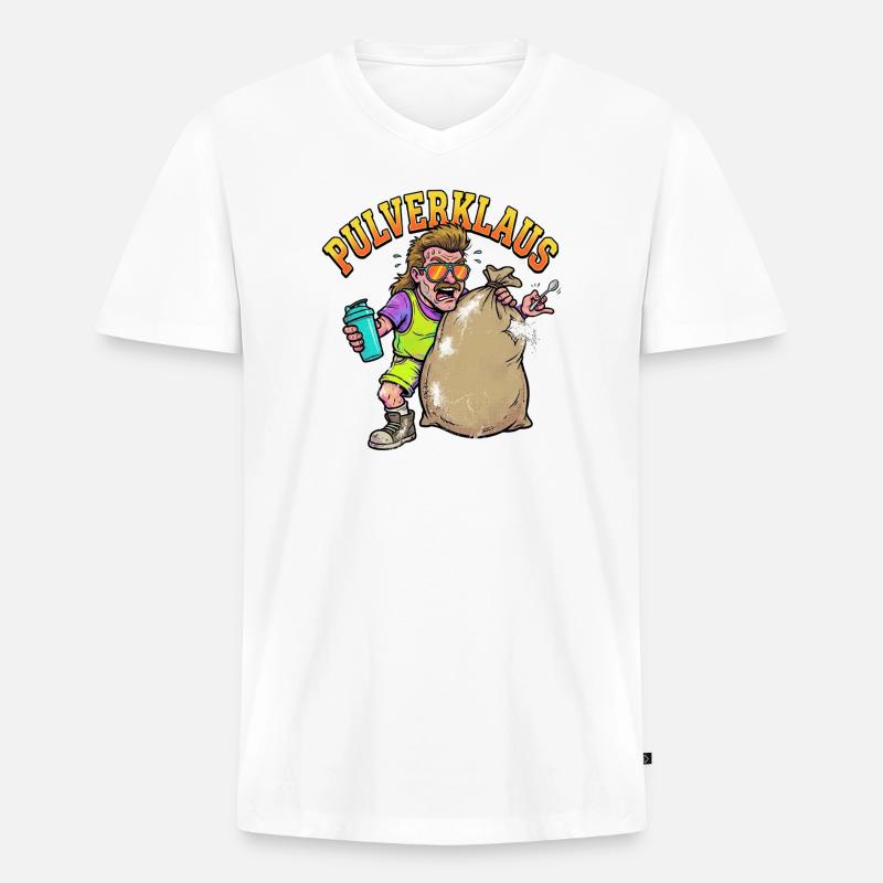 Pulverklaus: Protein oder Zauberpulver Gym - Männer Premium Bio T-Shirt mit V-Ausschnitt - Weiß