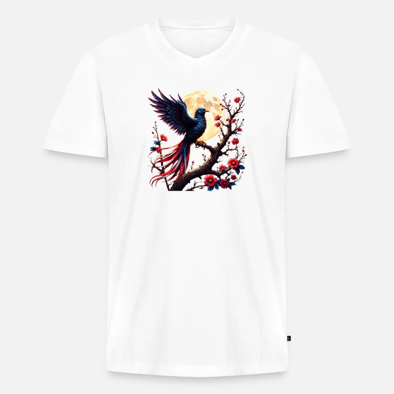 Lunar Blue Phoenix in Blühe - Männer Premium Bio T-Shirt mit V-Ausschnitt - Weiß