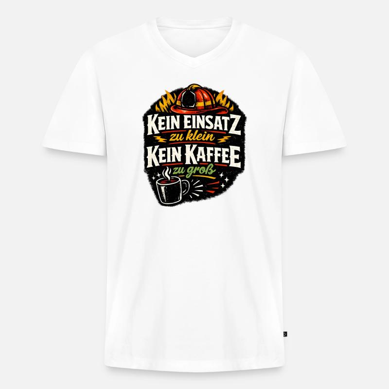 Kein Einsatz Zu Klein Kaffeeheld - Männer Premium Bio T-Shirt mit V-Ausschnitt - Weiß