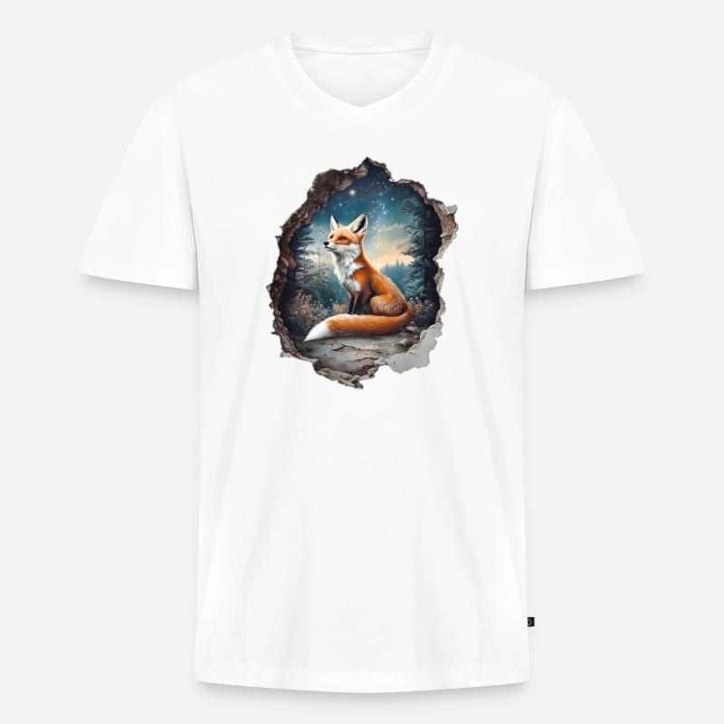 Fuchs Sterne Wald - Männer Premium Bio T-Shirt mit V-Ausschnitt - Weiß