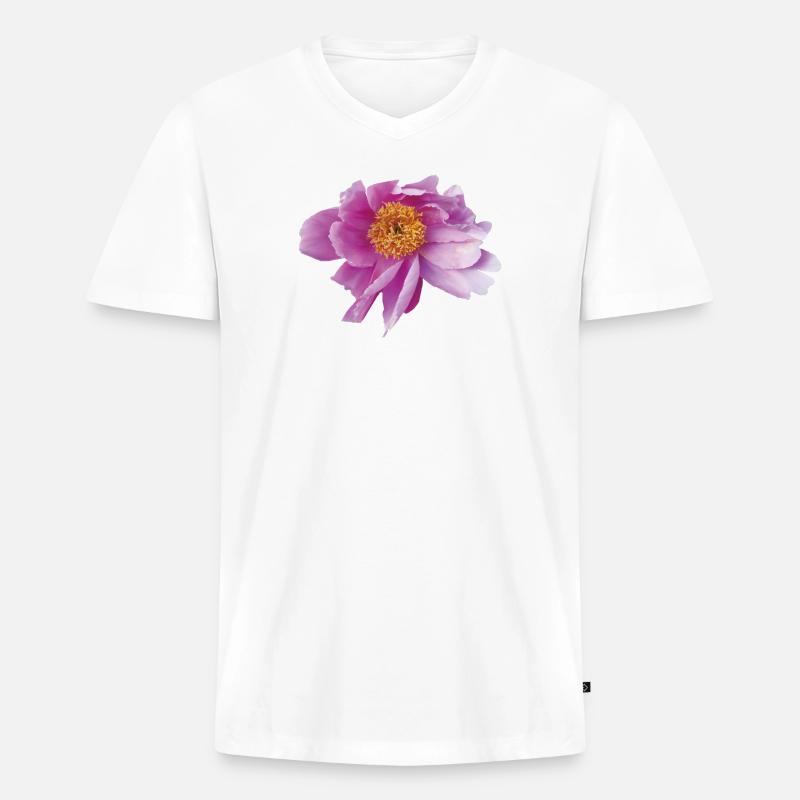 Peony_Dancing_in_Wind - Männer Premium Bio T-Shirt mit V-Ausschnitt - Weiß
