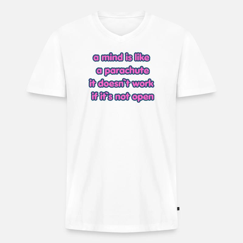 Open Mind Parachute Zitat - Männer Premium Bio T-Shirt mit V-Ausschnitt - Weiß