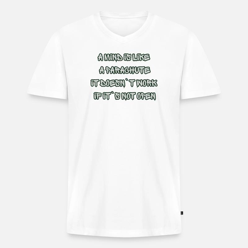 Open Mind Parachute Zitat - Männer Premium Bio T-Shirt mit V-Ausschnitt - Weiß