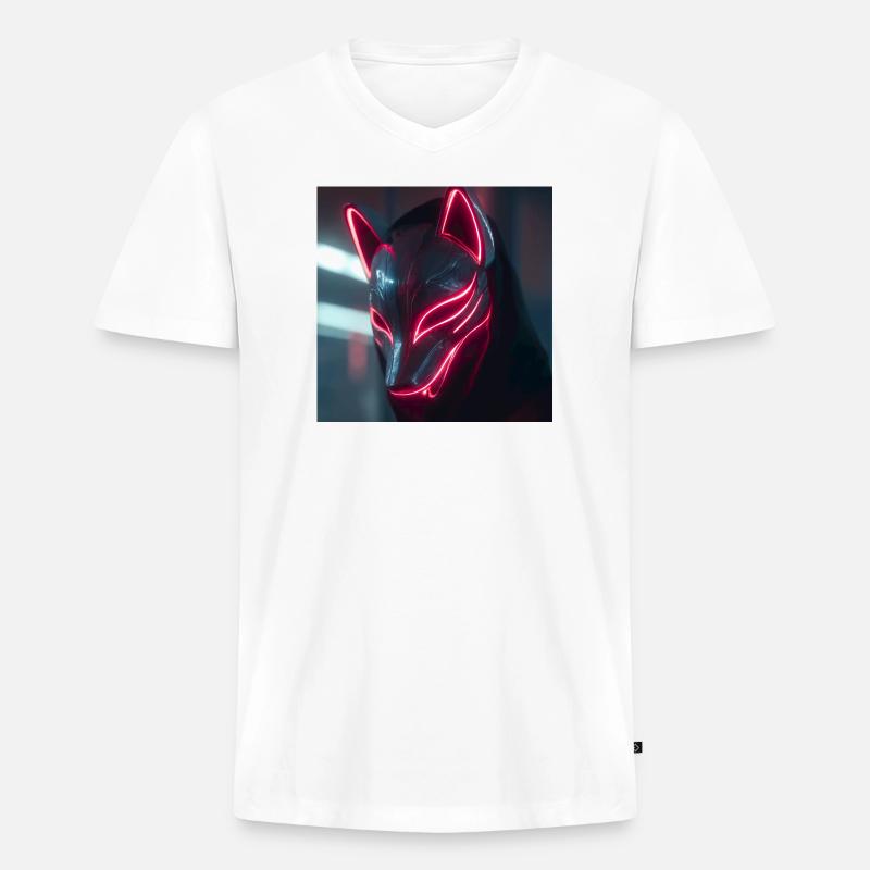 Neonfuchsmaske mit Leuchträndern - Männer Premium Bio T-Shirt mit V-Ausschnitt - Weiß
