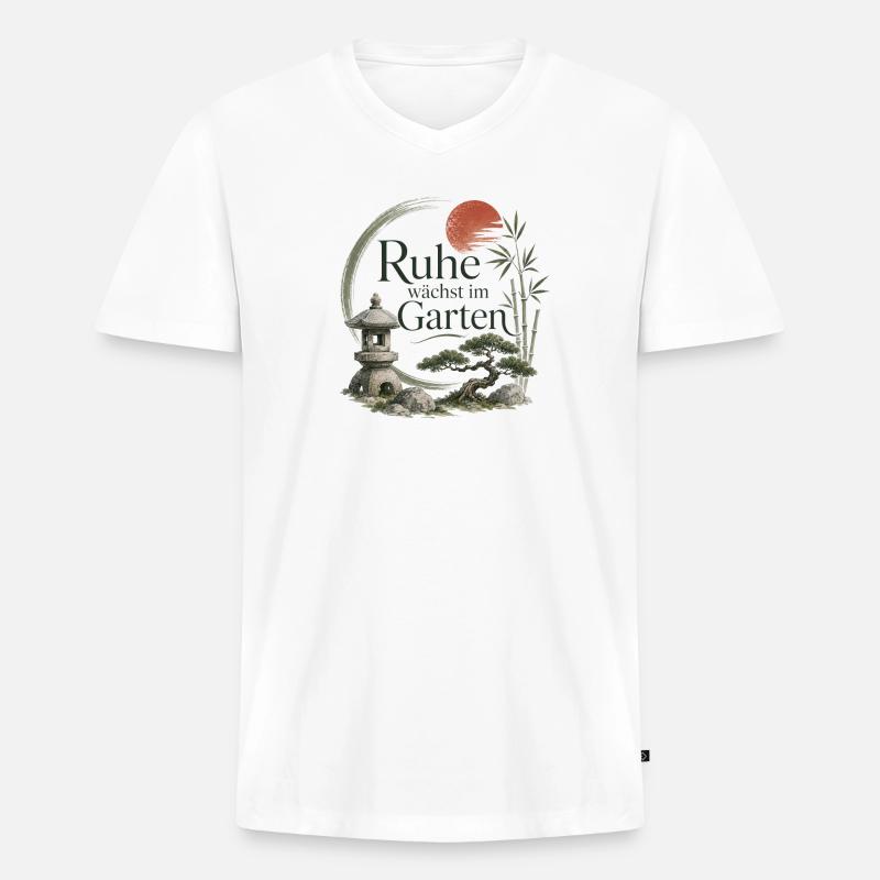 Ruhe wächst im Garten - Männer Premium Bio T-Shirt mit V-Ausschnitt - Weiß