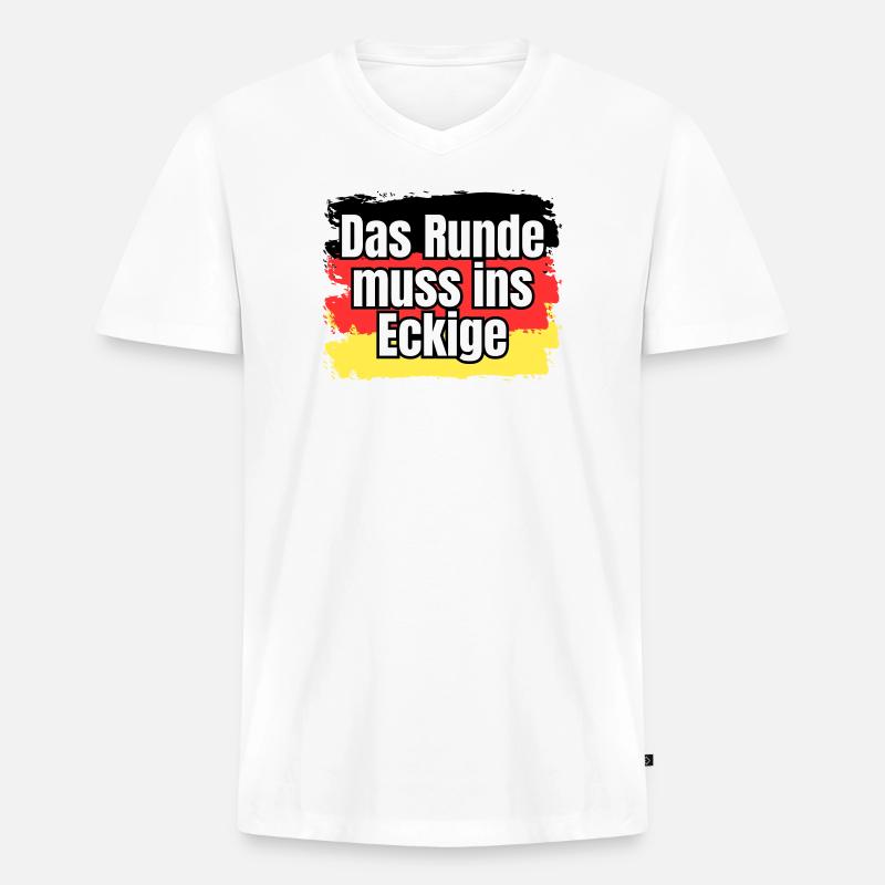 Das Runde muss ins Eckige - Spruch - Männer Premium Bio T-Shirt mit V-Ausschnitt - Weiß