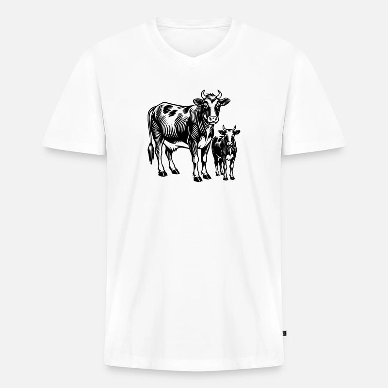 Kuh und Kalb - Männer Premium Bio T-Shirt mit V-Ausschnitt - Weiß