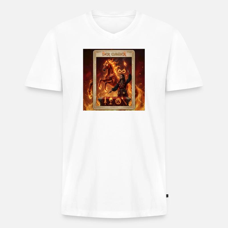 Feuriges Pferd, der Magier - Männer Premium Bio T-Shirt mit V-Ausschnitt - Weiß