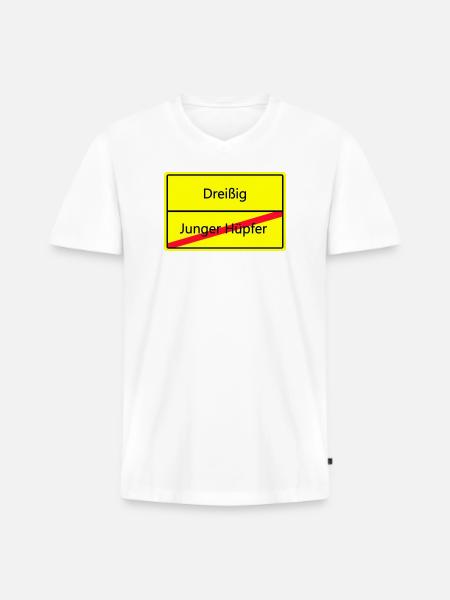 Warnschild Humor: Junger Hüpfler - Männer Premium Bio T-Shirt mit V-Ausschnitt - Weiß