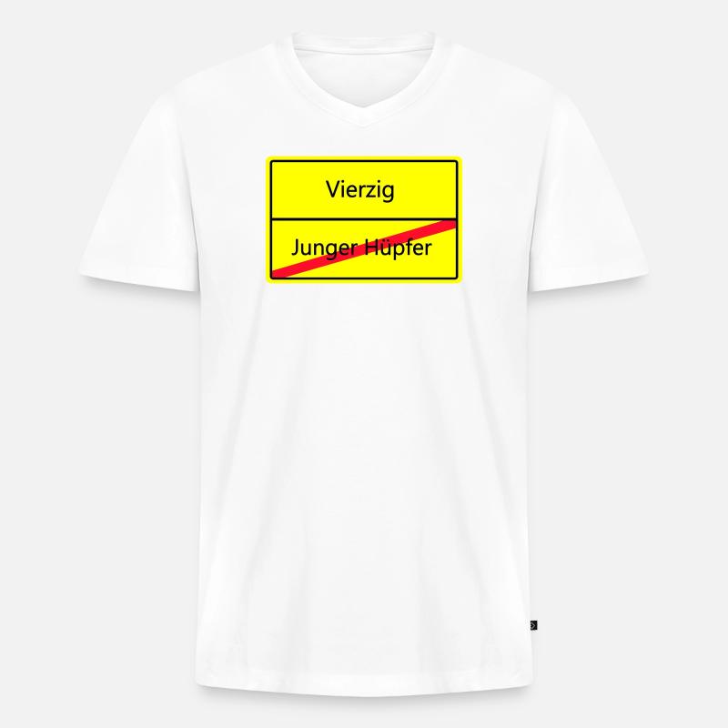ortsschild_vierzig - Männer Premium Bio T-Shirt mit V-Ausschnitt - Weiß