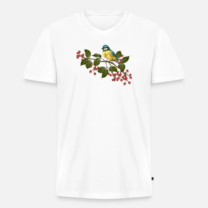 Bunter Vogel - Männer Premium Bio T-Shirt mit V-Ausschnitt - Weiß