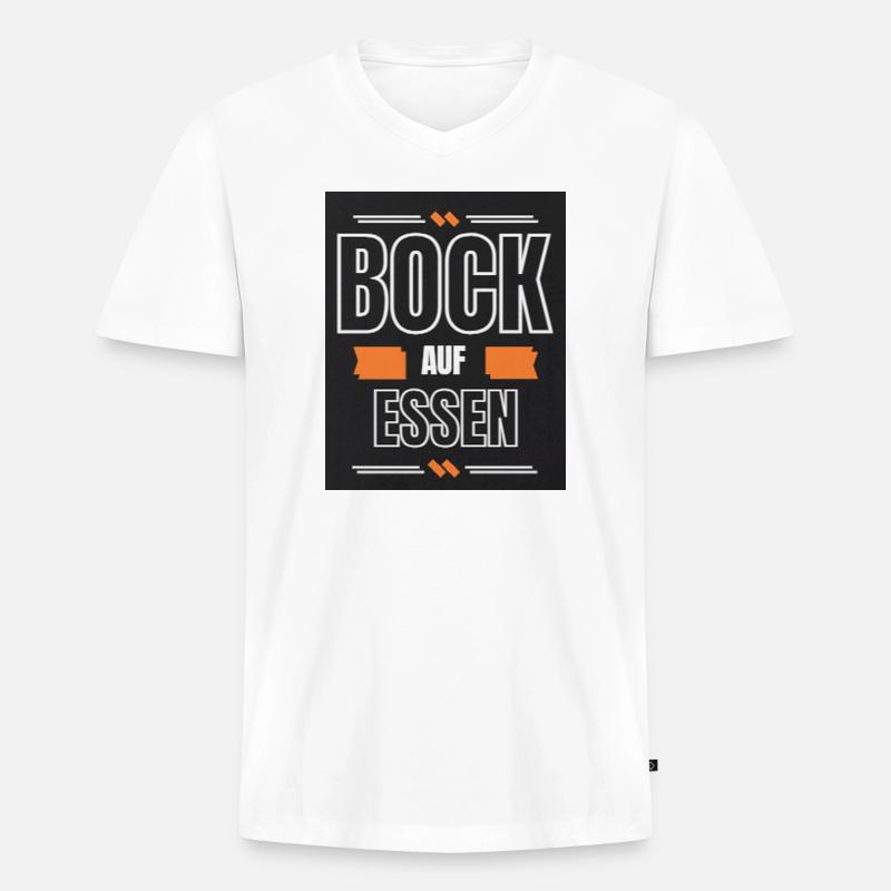 Bock auf Essen - Männer Premium Bio T-Shirt mit V-Ausschnitt - Weiß
