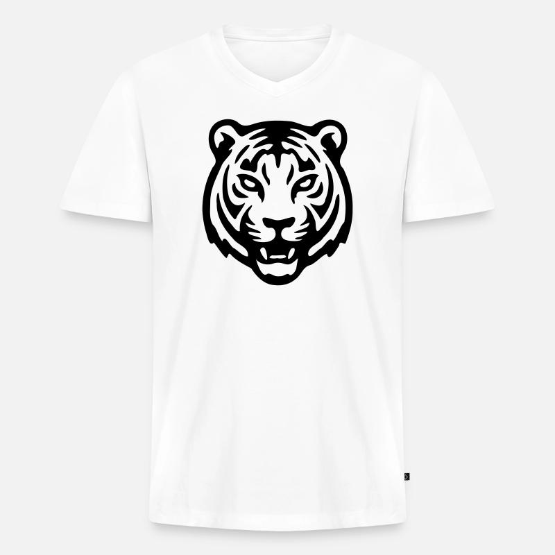 Tigerkopf - Männer Premium Bio T-Shirt mit V-Ausschnitt - Weiß