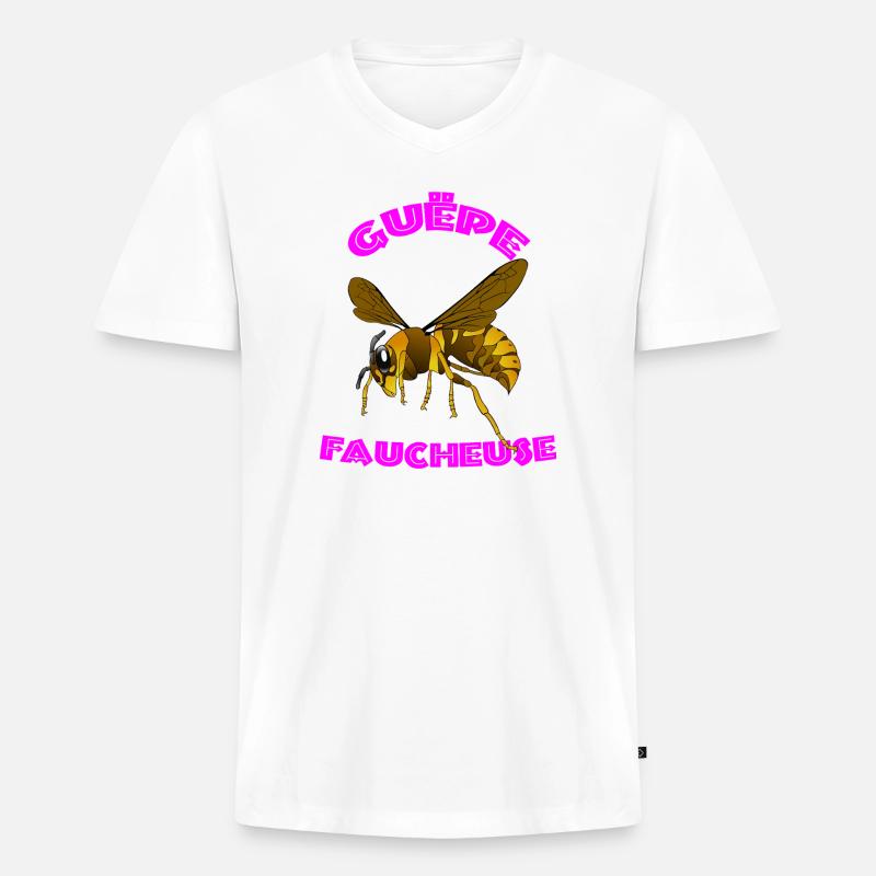 Vector Reaper Wespe – Rosa Bogendesign - Männer Premium Bio T-Shirt mit V-Ausschnitt - Weiß