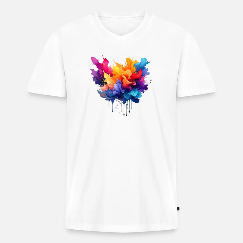 Farbexplosion Farbfluss - Männer Premium Bio T-Shirt mit V-Ausschnitt - Weiß
