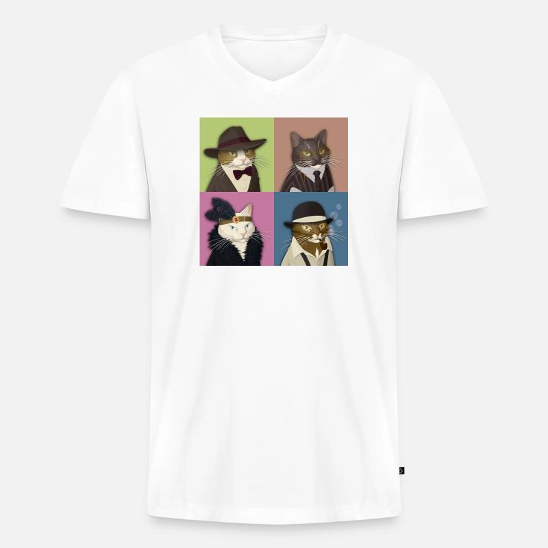 Dapper Cats Quartett - Männer Premium Bio T-Shirt mit V-Ausschnitt - Weiß
