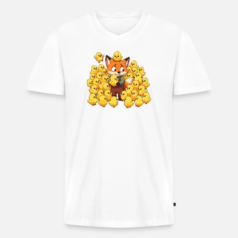Fuchs mit Kükenfreuden - Männer Premium Bio T-Shirt mit V-Ausschnitt - Weiß