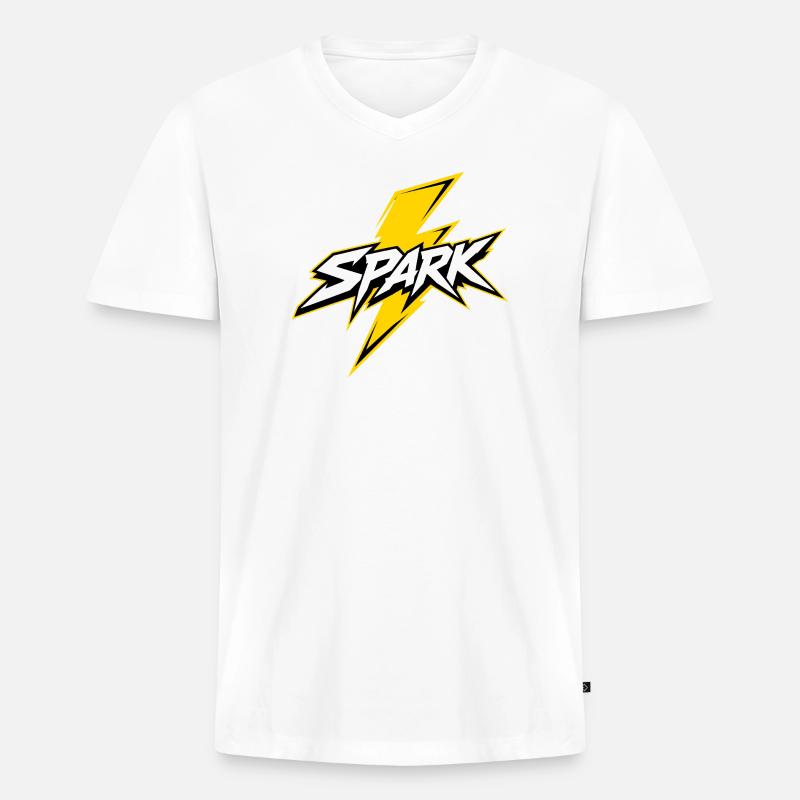 Spark Blitz Comic Logo - Männer Premium Bio T-Shirt mit V-Ausschnitt - Weiß