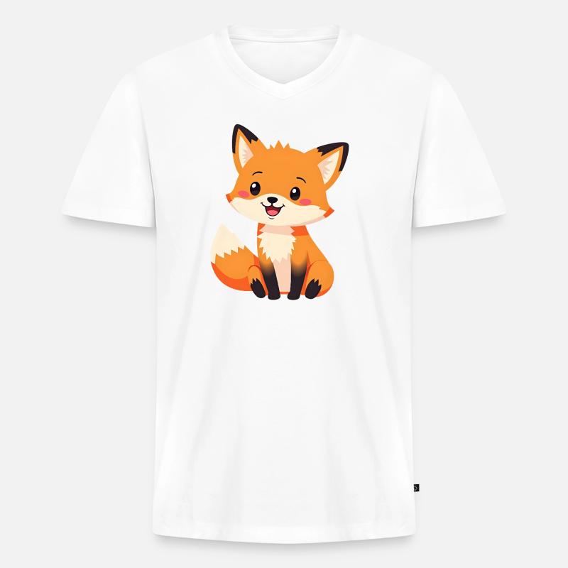Fuchs - Männer Premium Bio T-Shirt mit V-Ausschnitt - Weiß