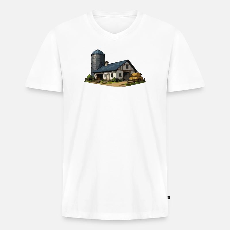 Ländliche Scheune mit Silo - Männer Premium Bio T-Shirt mit V-Ausschnitt - Weiß
