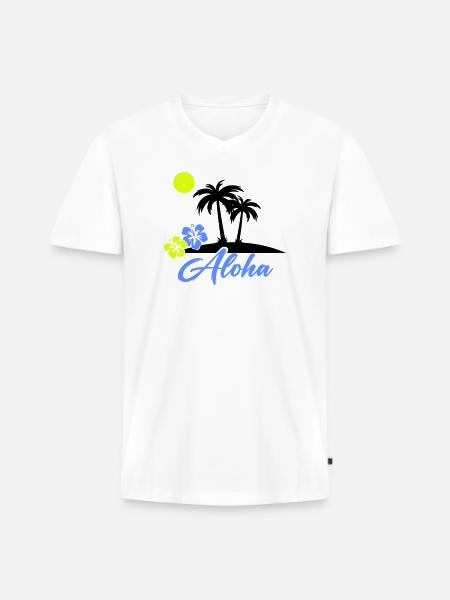Aloha Hibiscus Neon Script - Men's Premium Organic T-shirt with V-neck - white