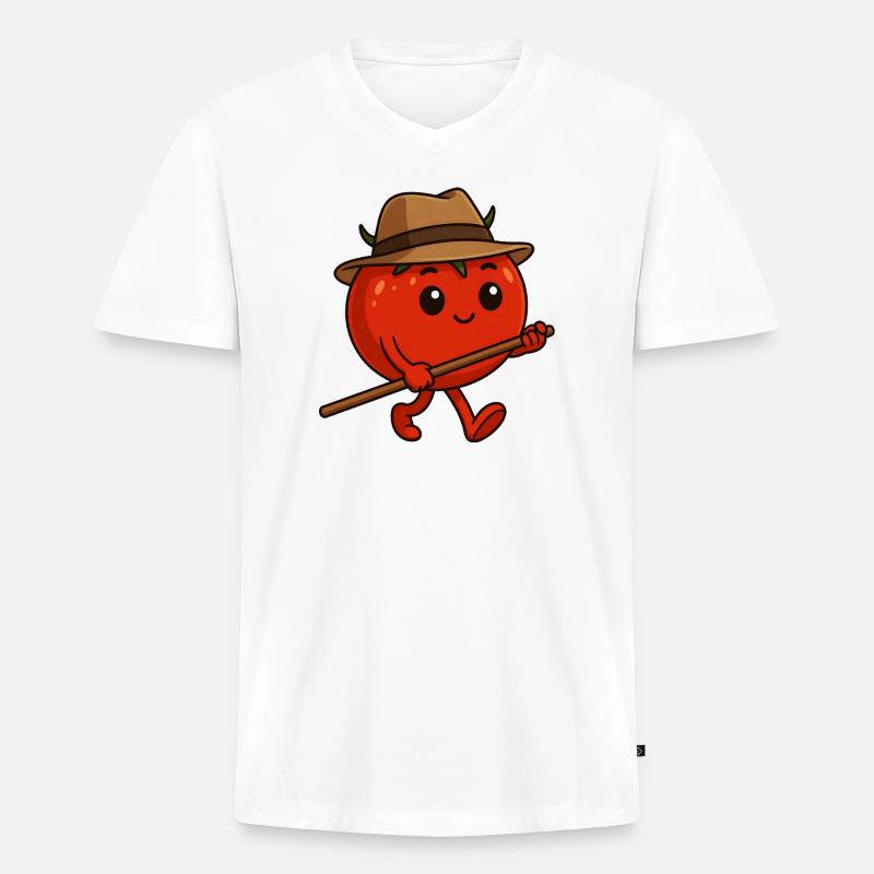 Tomate auf Wanderschaft - Männer Premium Bio T-Shirt mit V-Ausschnitt - Weiß