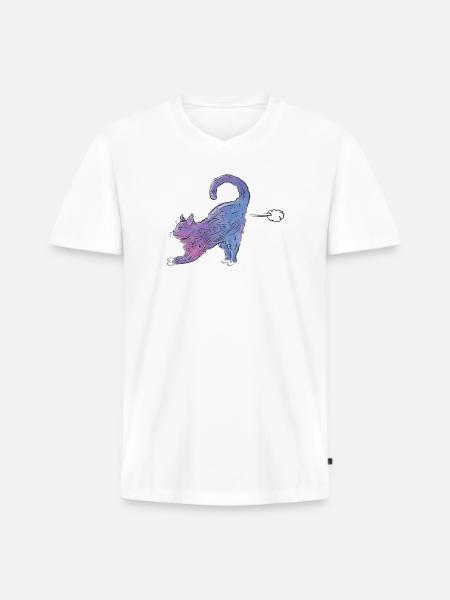 Bunte Katze streckt Aquarell - Männer Premium Bio T-Shirt mit V-Ausschnitt - Weiß
