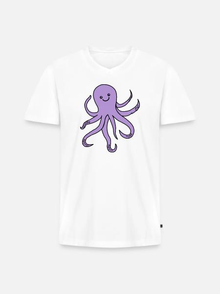 Charme de pieuvre violette - T-shirt encolure en V Premium bio Homme - blanc
