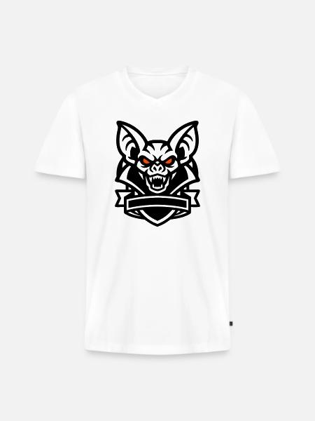 Fledermaus Maskottchen Logo - Männer Premium Bio T-Shirt mit V-Ausschnitt - Weiß