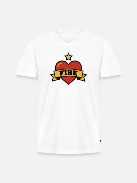 Fire Brigade Heart Fire Crest - Men's Premium Organic T-shirt with V-neck - white