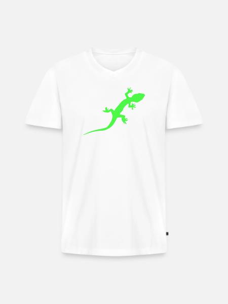 Neon Gecko Silhouette - Men's Premium Organic T-shirt with V-neck - white