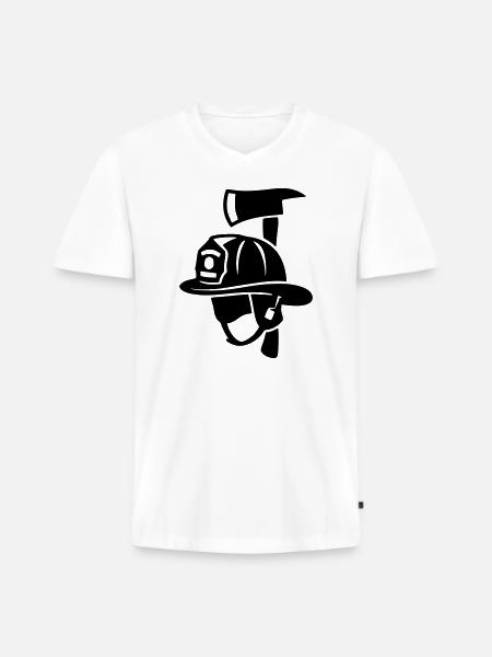Frontal Feuerwehrhelm Logo - Männer Premium Bio T-Shirt mit V-Ausschnitt - Weiß