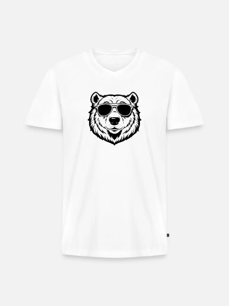 Cool Polar Bear with Sunglasses - Men's Premium Organic T-shirt with V-neck - white