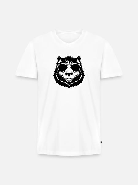Kapybara mit Sonnenbrille - Männer Premium Bio T-Shirt mit V-Ausschnitt - Weiß