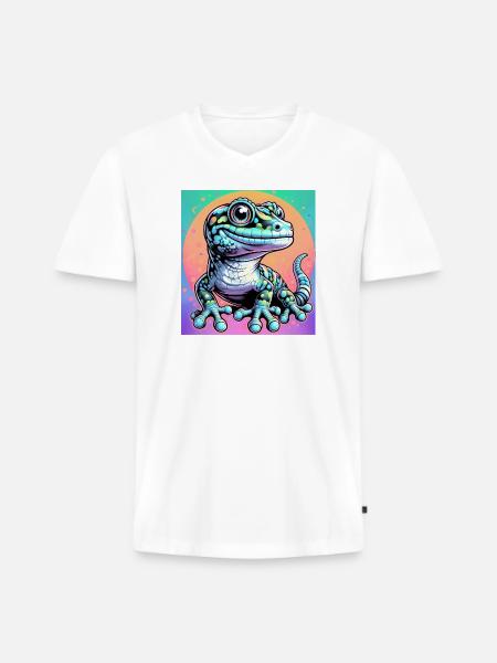 Gecko - Männer Premium Bio T-Shirt mit V-Ausschnitt - Weiß