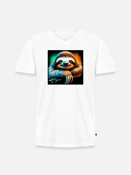 Faultier - Männer Premium Bio T-Shirt mit V-Ausschnitt - Weiß
