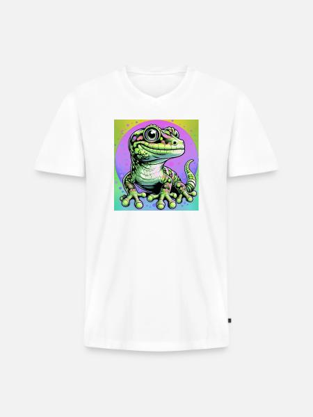 Gecko - Men's Premium Organic T-shirt with V-neck - white