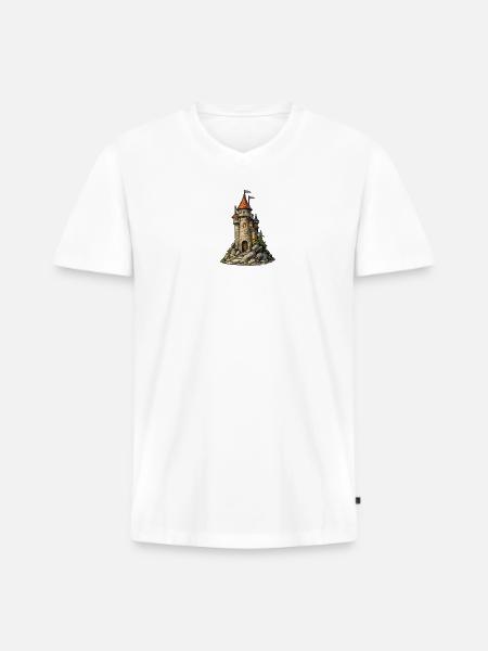 Castle tower on the rock - Men's Premium Organic T-shirt with V-neck - white