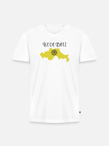 Ile de Batz - T-shirt encolure en V Premium bio Homme - blanc