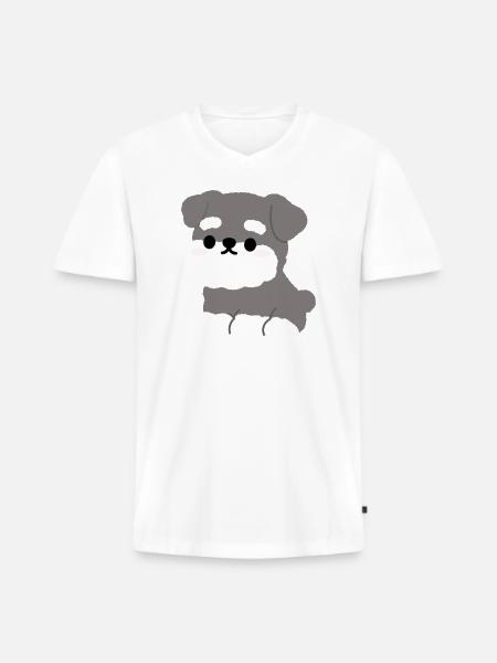 Grey Fluffy Schnauzer Pup Charm - Men's Premium Organic T-shirt with V-neck - white