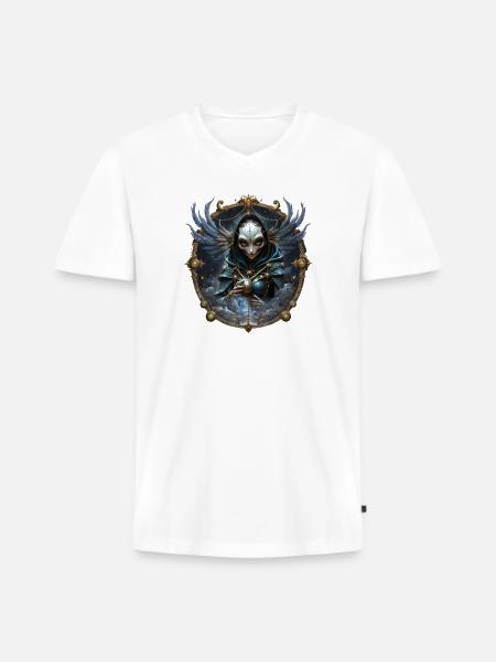 Blue Mystic with Ornate Wings - Men's Premium Organic T-shirt with V-neck - white