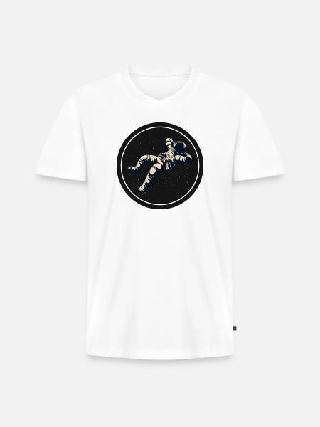 Schwebender Astronaut im Sternenkreis - Männer Premium Bio T-Shirt mit V-Ausschnitt - Weiß