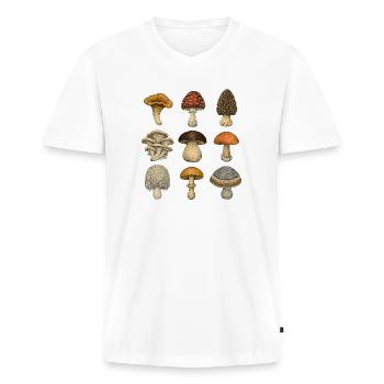 Mushroom Botanica Raster - Männer Premium Bio T-Shirt mit V-Ausschnitt - Weiß - Vorne - Nico (187cm)