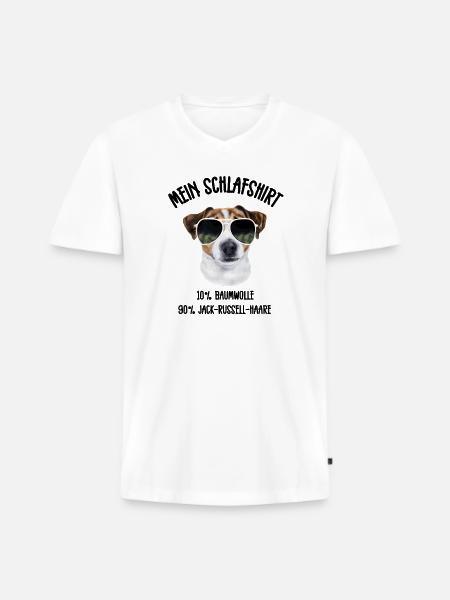 Jack Russell Sonnenbrille Pyjama - Männer Premium Bio T-Shirt mit V-Ausschnitt - Weiß