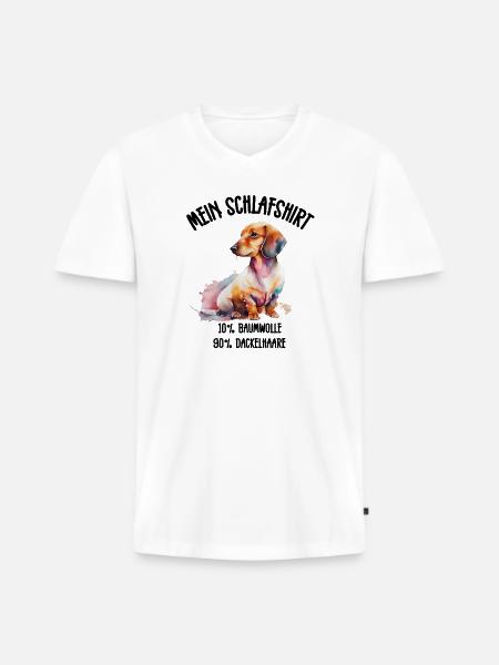 Dackel Schlafshirt Aquarell Hund - Männer Premium Bio T-Shirt mit V-Ausschnitt - Weiß