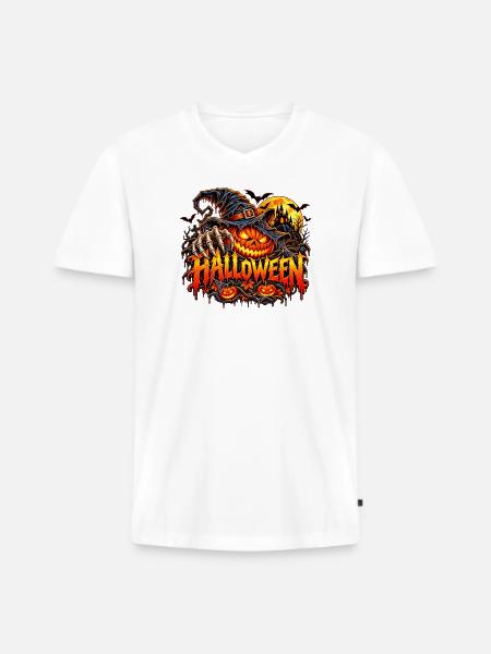 Halloween Kürbis mit Krallen - Männer Premium Bio T-Shirt mit V-Ausschnitt - Weiß