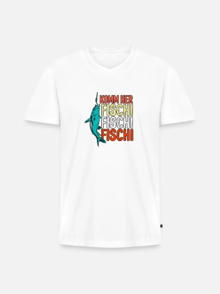 Komm her Fischi Fischi - Männer Premium Bio T-Shirt mit V-Ausschnitt - Weiß