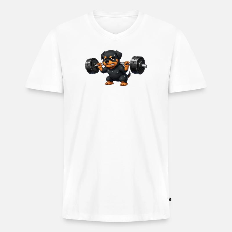 Rottweiler Gewichtheber Barbell Training Workout - Männer Premium Bio T-Shirt mit V-Ausschnitt - Weiß