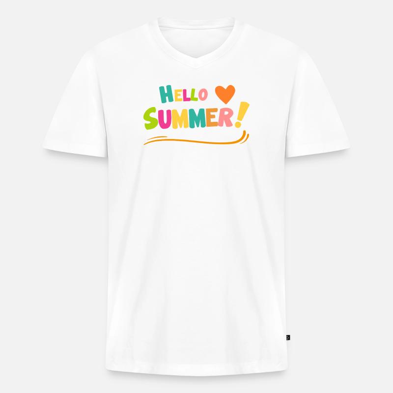 Hello Summer Farbexplosion - Männer Premium Bio T-Shirt mit V-Ausschnitt - Weiß